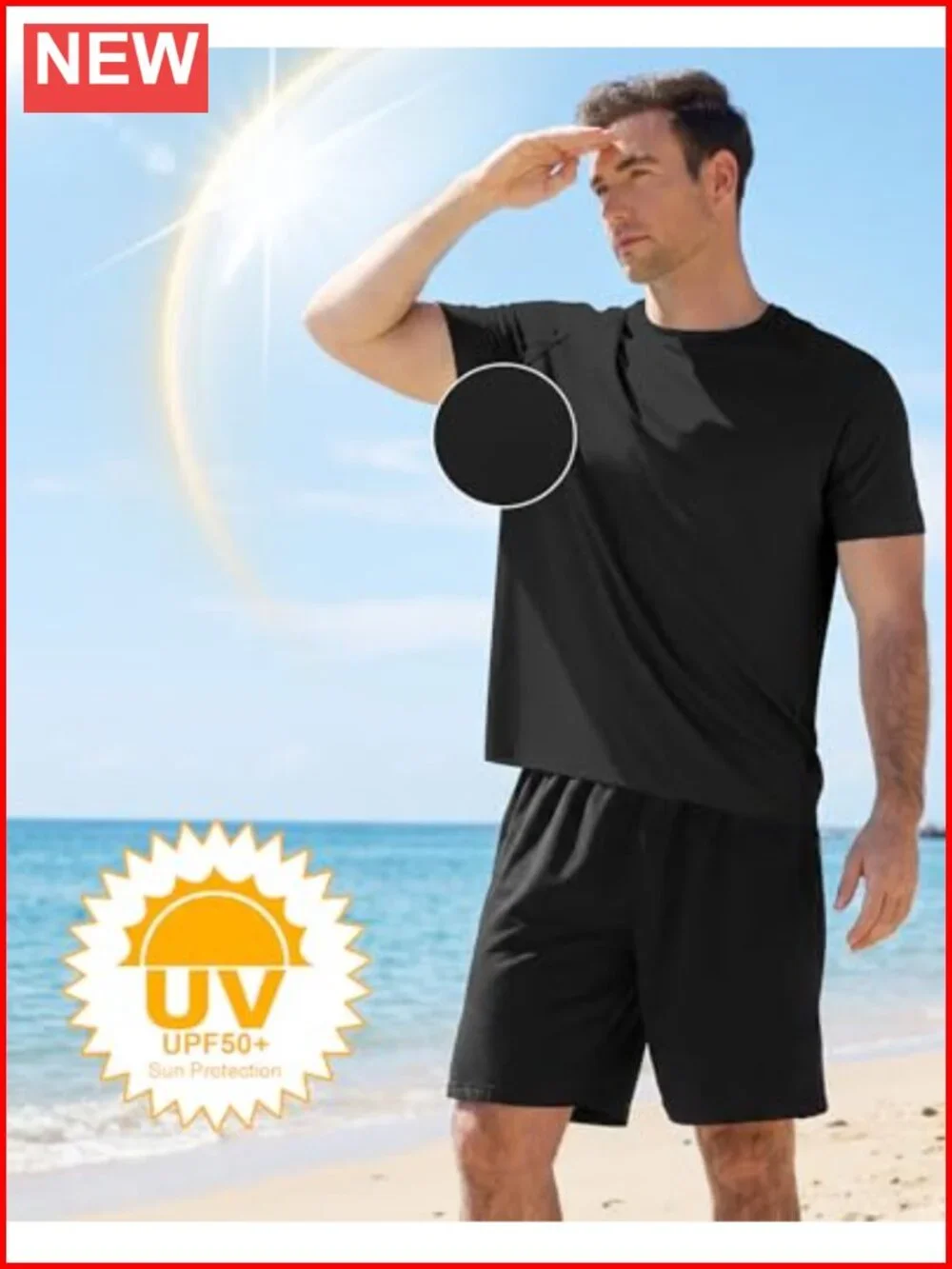 Men's Short Sleeve UPF 50+ Sun Protection Rash Guard Quick Dry UV Shirt